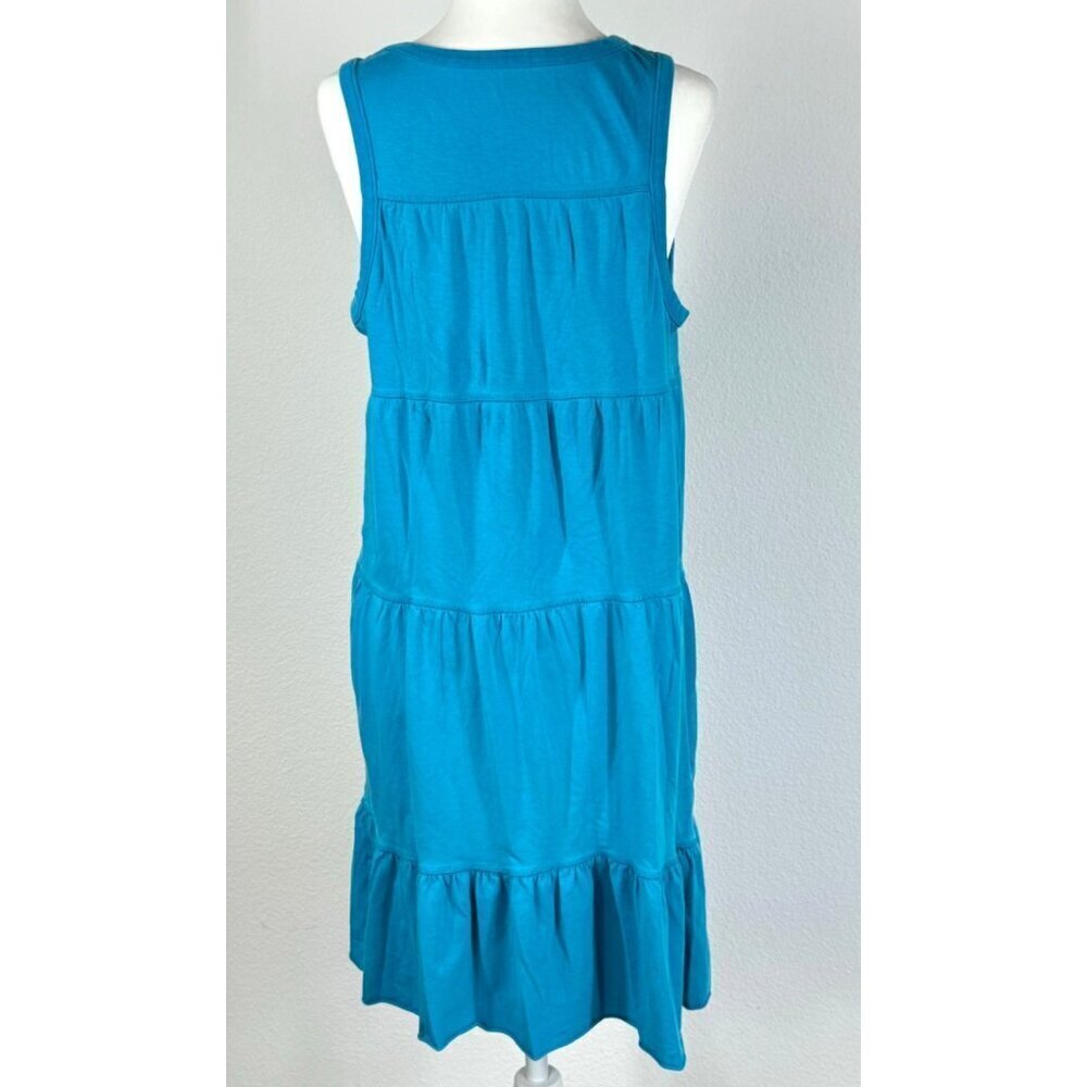 Athleta Tank Dress Tiered Midi Ruffles Size M Blue Sleeveless - Picture 3 of 10